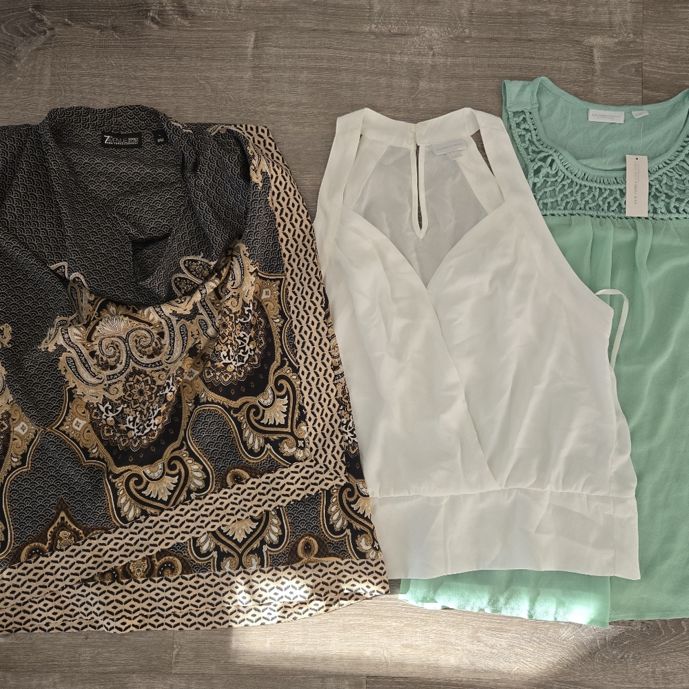 New York & Company White,Mint Amd Pattern Blouses